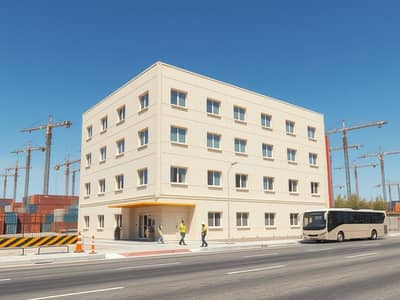 Labour Camp para en Venta en Al Hayl, Fujairah - Realistic_exterior_architectural_view_of_a_staff_accommodation_building_similar_to_the_style_of_the_reference_image_a_modern_3_4_story_rectangular_dormitory_with_light_beige_off_white_exterior_panels_evenly_spaced_wi. jpeg Labour Camp para en Venta en Al Hayl, Fujairah - Realistic_exterior_architectural_view_of_a_staff_accommodation_building_similar_to_the_style_of_the_reference_image_a_modern_3_4_story_rectangular_dormitory_with_light_beige_off_white_exterior_panels_evenly_spaced_wi. jpeg