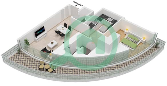 Binghatti Skyflame 2 - 1 Bedroom Apartment Type 04 Floor plan