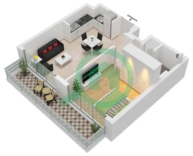 المخططات الطابقية لتصميم النموذج A2 شقة 1 غرفة نوم - أيالا أون ذا بارك