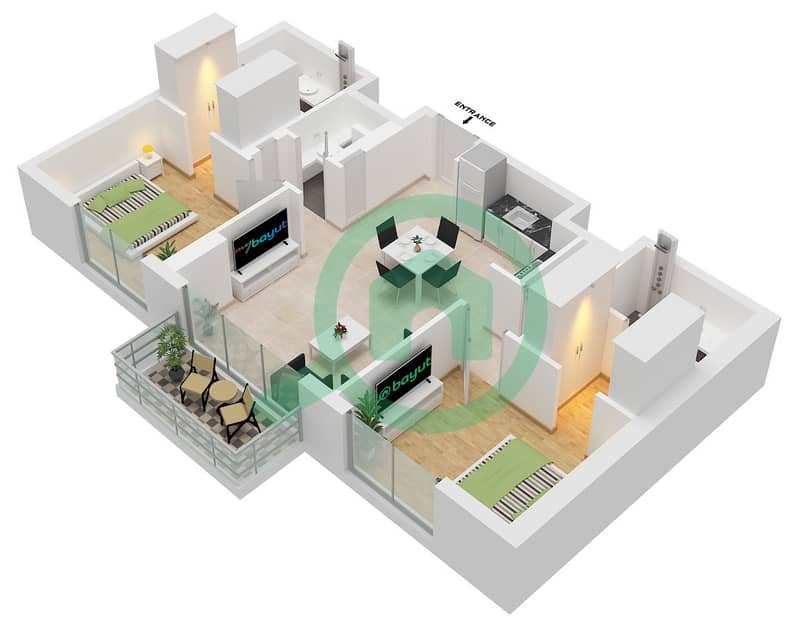 Ayala The Park - 2 Bedroom Apartment Type A1 Floor plan interactive3D