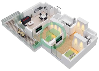 المخططات الطابقية لتصميم النموذج B شقة 2 غرفة نوم - أيالا أون ذا بارك