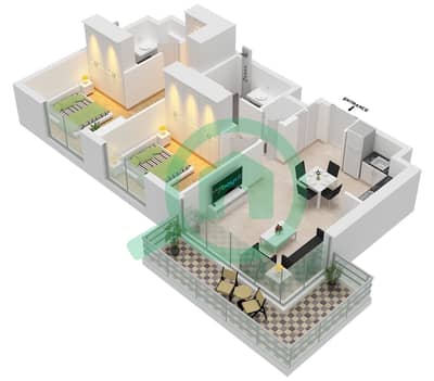 المخططات الطابقية لتصميم النموذج B1 شقة 2 غرفة نوم - أيالا أون ذا بارك