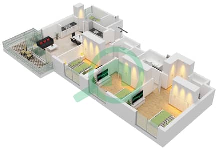 المخططات الطابقية لتصميم النموذج A شقة 3 غرف نوم - أيالا أون ذا بارك