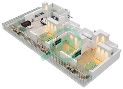 المخططات الطابقية لتصميم النموذج A1 شقة 3 غرف نوم - أيالا أون ذا بارك