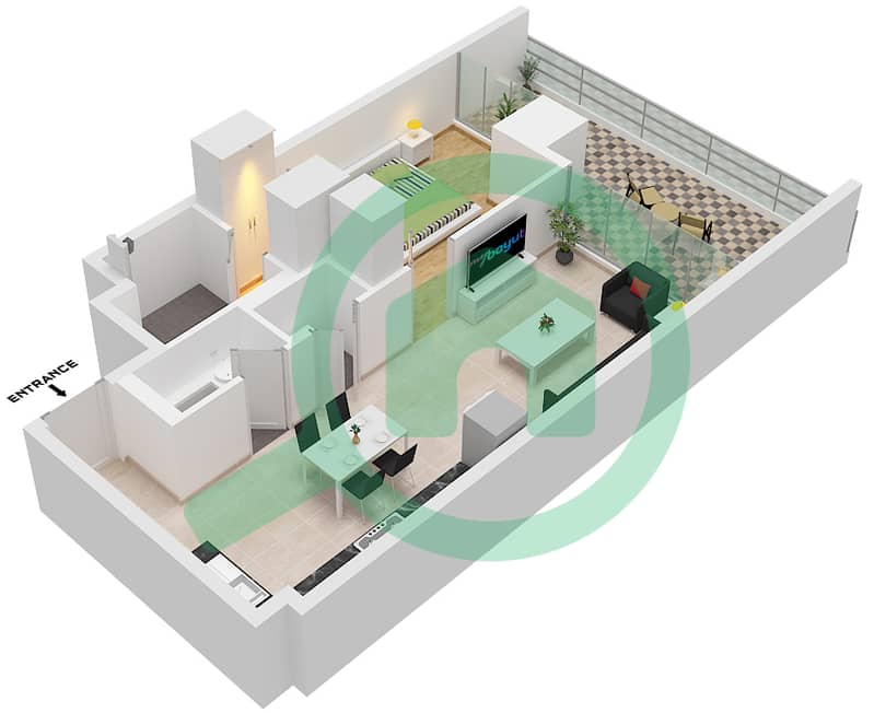 Skyhills Residence 2 - 1 Bedroom Apartment Unit 7 FLOOR 2-6 Floor plan interactive3D