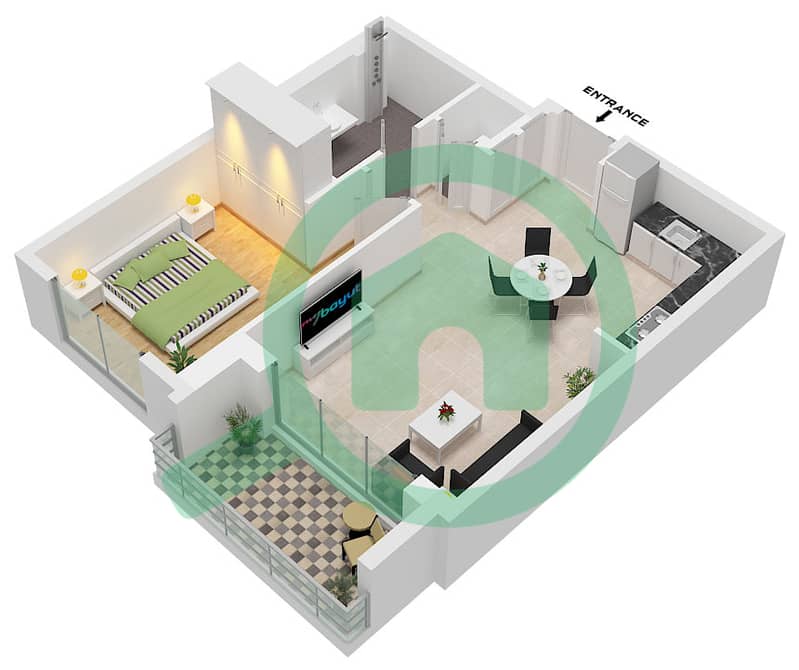 The Cove II Building 7 - 1 Bedroom Apartment Unit 1 FLOOR GROUND Floor plan interactive3D