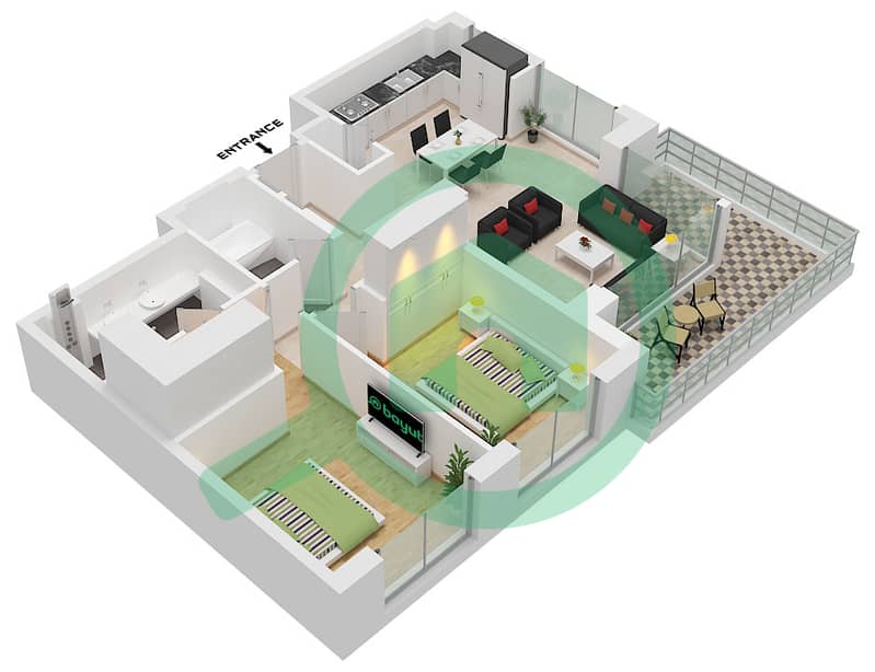 The Cove II Building 7 - 2 Bedroom Apartment Unit 8 FLOOR 1-7 Floor plan interactive3D