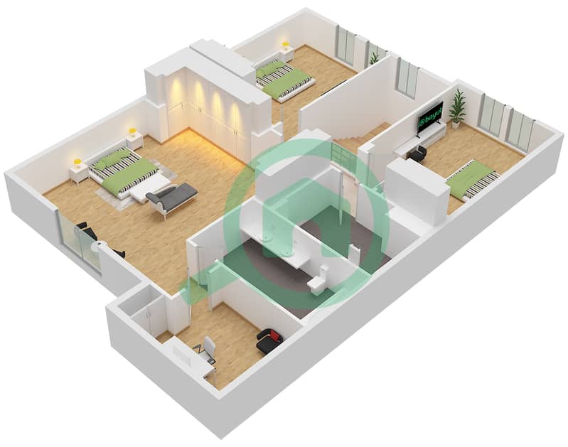 Ghadeer 1 - 3 Bedroom Villa Type A Floor plan interactive3D
