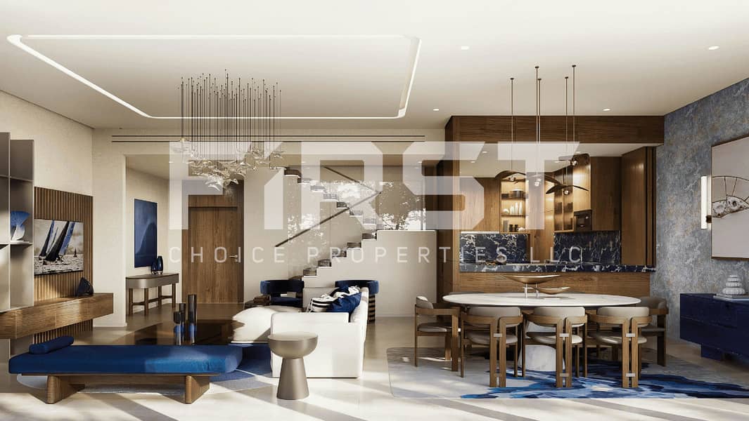 10 Modren open living and dining room in family-friendly apartment at Seamount Autograph Collection, Reem Island, with playful decor and high class furnishes. jpg