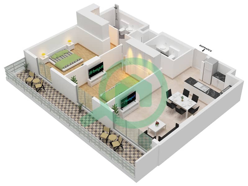 La Cote Tower 2 - 2 Bedroom Apartment Type/unit 3A / UNIT 13 FLOOR 1 Floor plan interactive3D