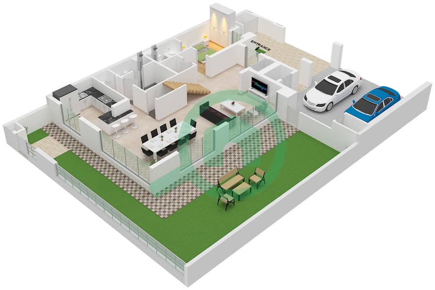 Floor Ground Rivera - 4 Slaapkamers Villa Type LOTUS A Plattegrond Floor Ground interactive3D