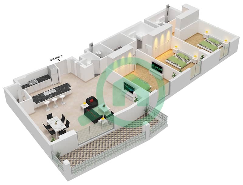 La Cote Tower 2 - 3 Bedroom Apartment Type/unit 4A / UNIT 4 FLOOR 1 Floor plan interactive3D