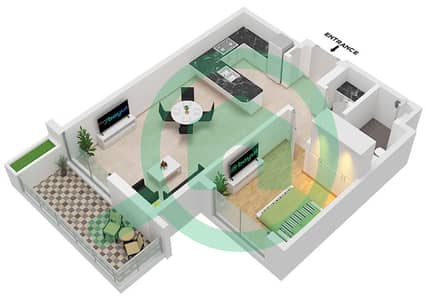 المخططات الطابقية لتصميم النموذج 2 شقة 1 غرفة نوم - لاسينا