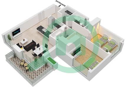 المخططات الطابقية لتصميم النموذج 1 شقة 2 غرفة نوم - لاسينا