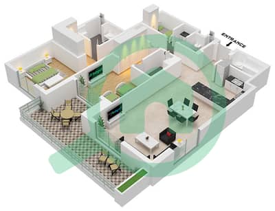 المخططات الطابقية لتصميم النموذج 2 شقة 2 غرفة نوم - لاسينا