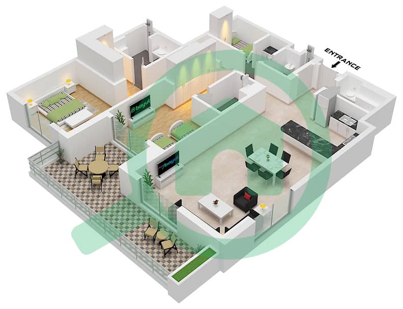 Lacina - 2 Bedroom Apartment Type 2 Floor plan interactive3D