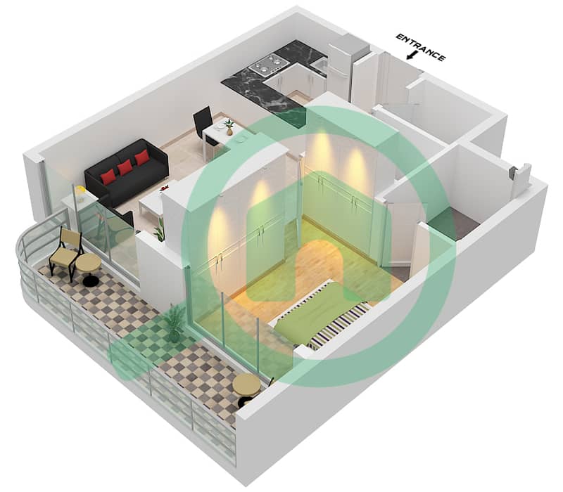 Omya Residences - 1 Bedroom Apartment Type 1 Floor plan interactive3D