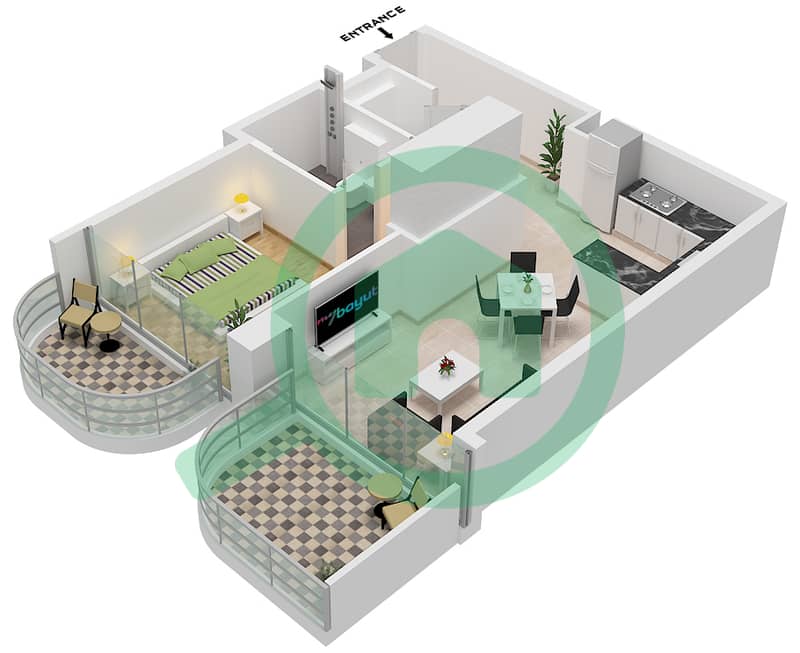 Ananda Residences Tower B - 1 Bedroom Apartment Unit 1 FLOOR 3-48 Floor plan interactive3D