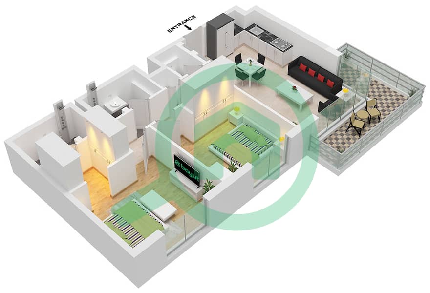 Lexington - Planimetria del piano di 2 Camere Appartamento Tipo B interactive3D