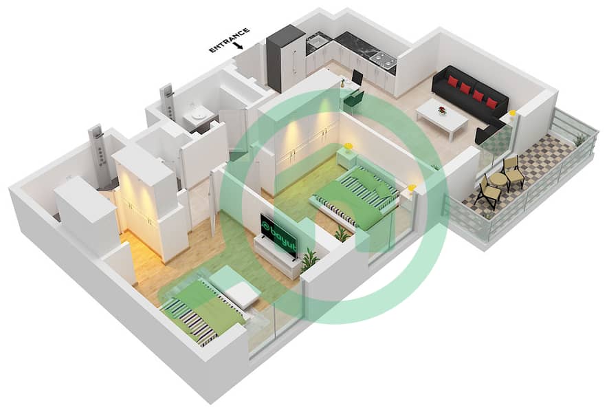 Lexington - Planimetria del piano di 2 Camere Appartamento Tipo C interactive3D
