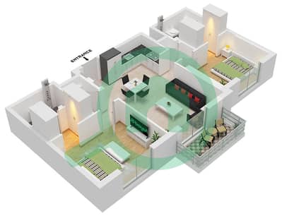 Lexington - Grundriss für 2 Schlafzimmer Wohnung Typ F(1)