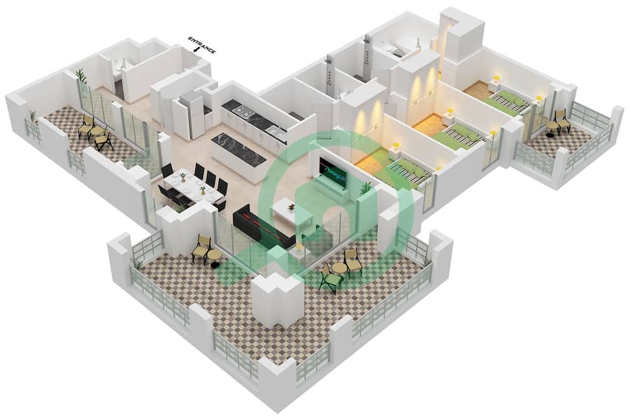 Grove Building 4 - 3 Bedroom Apartment Unit 3 FLOOR 7 Floor plan interactive3D