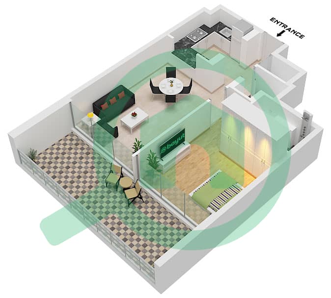 Bliss Tower - Planimetria del piano di 1 Camera Appartamento Tipo 1B FLOOR 2-11 interactive3D