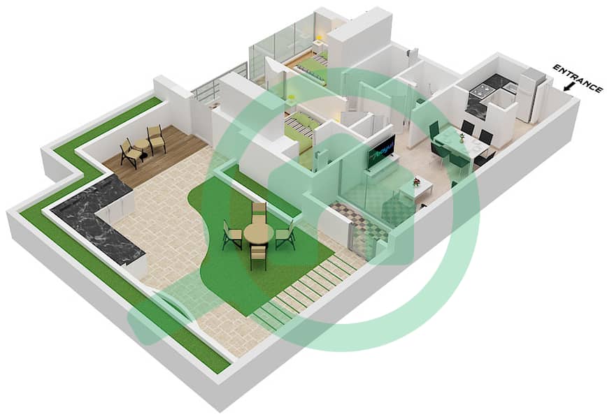 Bliss Tower - 2 Bedroom Apartment Type 1A FLOOR 1 Floor plan interactive3D