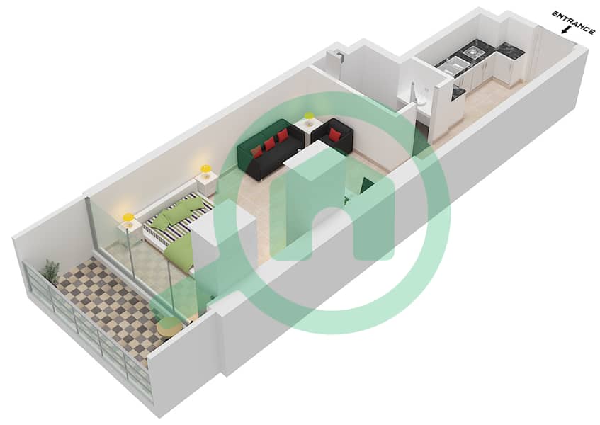 SOL Bay - Studio Apartment Type A Floor plan interactive3D