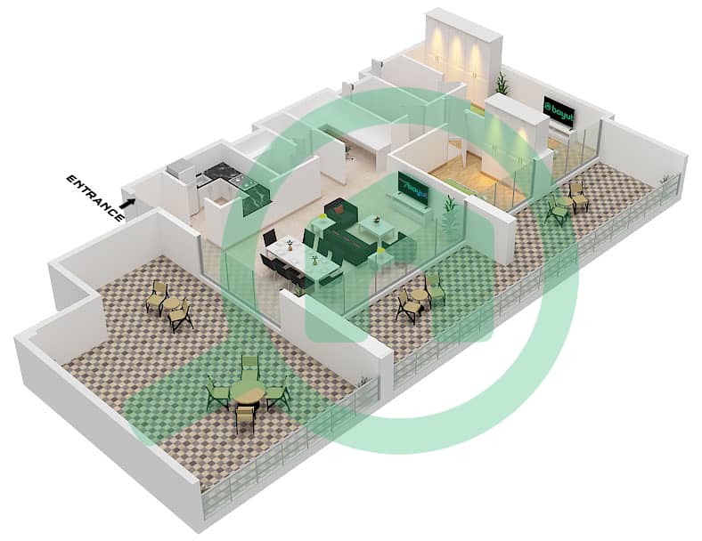 Bliss Tower - Planimetria del piano di 2 Camere Appartamento Tipo 1A FLOOR 12 interactive3D