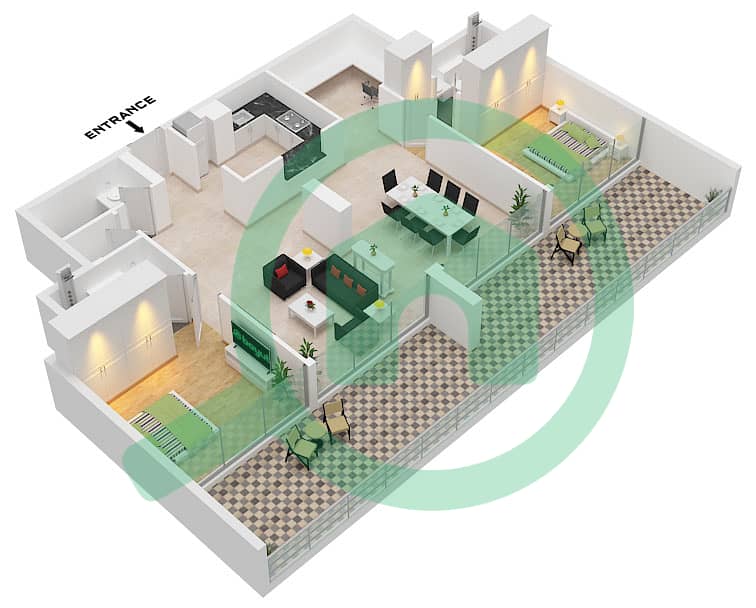 Bliss Tower - Planimetria del piano di 2 Camere Appartamento Tipo 3 FLOOR 1 interactive3D