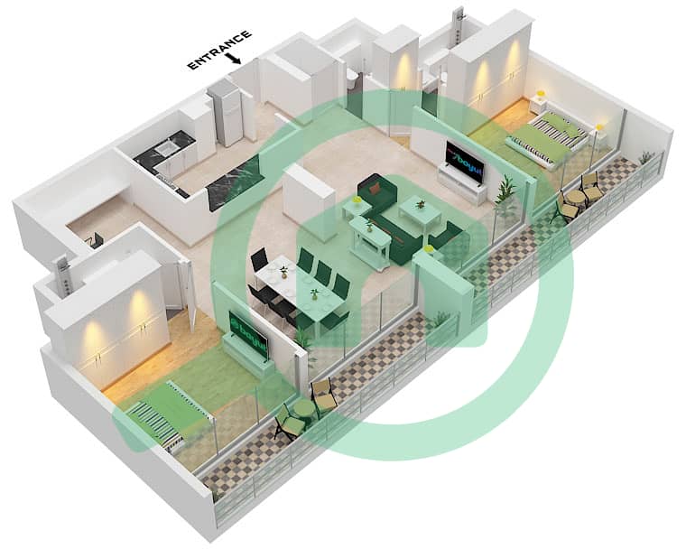 Bliss Tower - Planimetria del piano di 2 Camere Appartamento Tipo 2A FLOOR 1 interactive3D