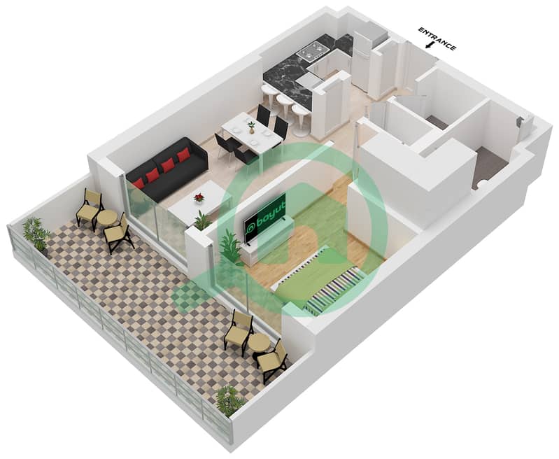 Chelsea Residences 2 by DAMAC Tower A - 1 Bedroom Apartment Type A1 FLOOR 9,10,17,18,19,20 Floor plan interactive3D