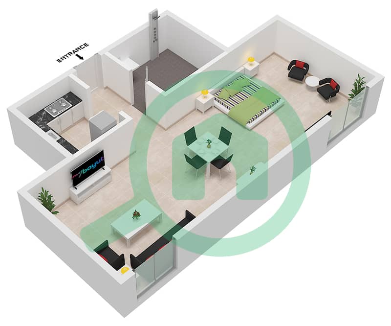 Al Uraibi - Planimetria del piano di Monolocale Appartamento Tipo A interactive3D
