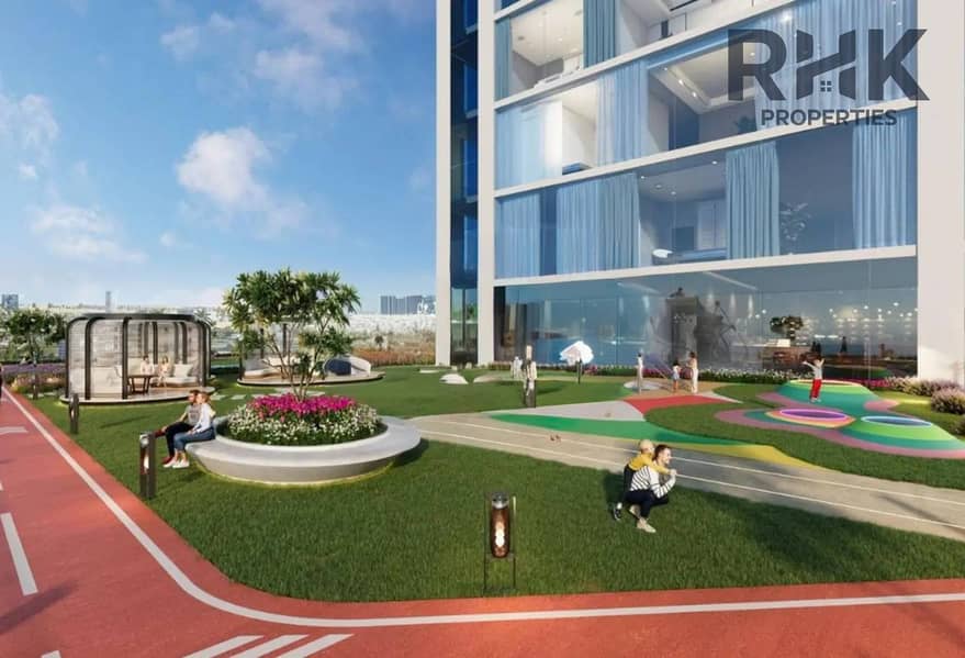 7 Landscaped podium garden and kids play area at Danube Oasis Dubai with jogging track