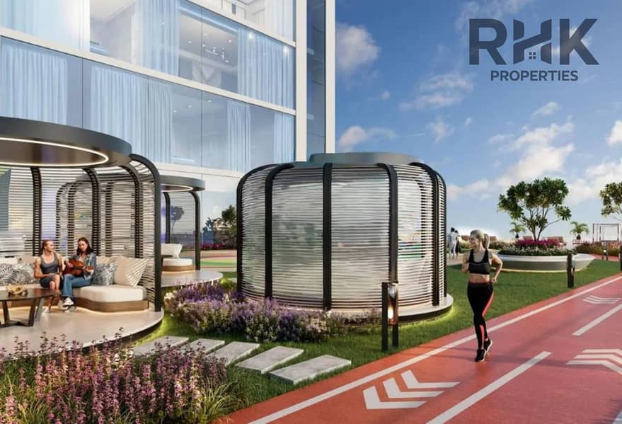 9 Rooftop lounge cabanas and running track amenities at Danube Oasis Dubailand residences