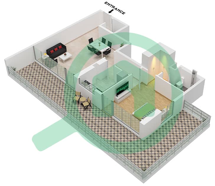 Deansgate by ADE - 1 Slaapkamer Appartement Type/unit D / UNIT 2 FLOOR 2 Plattegrond interactive3D