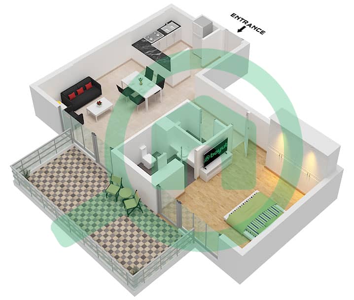 Deansgate by ADE - 1 Slaapkamer Appartement Type/unit G / UNIT 7 FLOOR 2-8 Plattegrond interactive3D