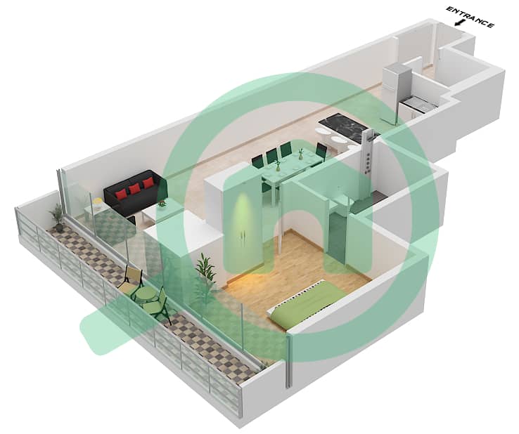 Radiant Elite Tower - 1 Bedroom Apartment Type A Floor plan interactive3D