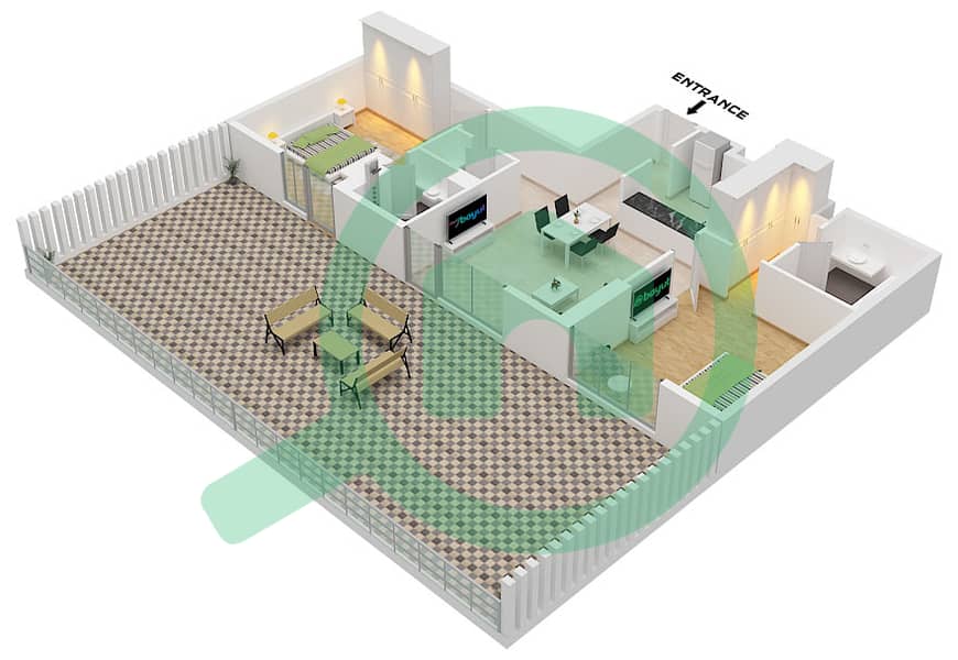 Deansgate by ADE - 2 Slaapkamers Appartement Type/unit B / UNIT 4 FLOOR 1 Plattegrond interactive3D