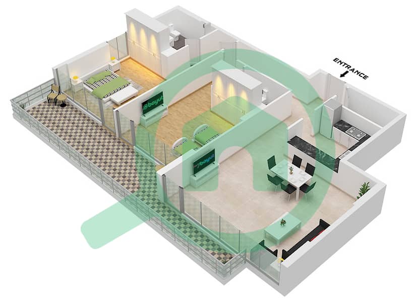 Deansgate by ADE - 2 Slaapkamers Appartement Type/unit H / UNIT 9 FLOOR 3 Plattegrond interactive3D