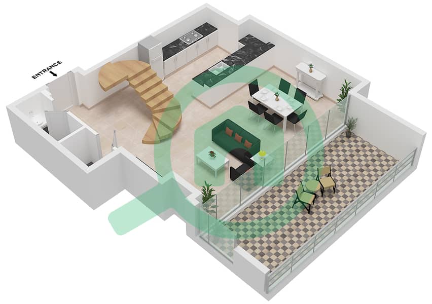 Бурж Даман - Апартамент 2 Cпальни планировка Единица измерения 04 Lower Floor interactive3D