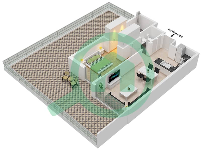 Verdana Residence 8 - 1 Bedroom Apartment Type B FLOOR 1 Floor plan interactive3D