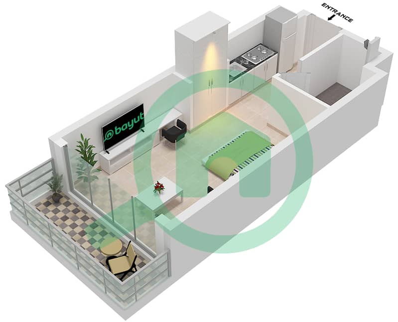 Omya Residences - Studio Apartment Type A Floor plan interactive3D