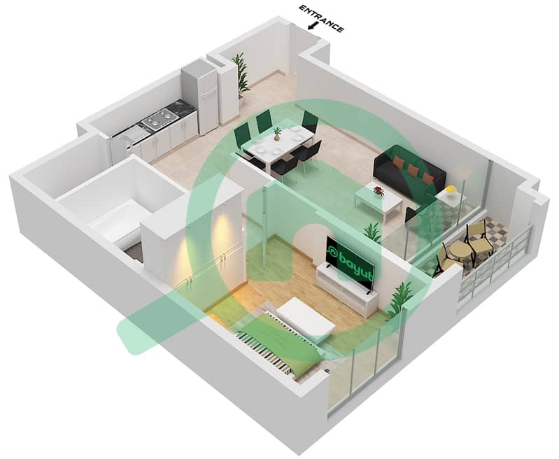 Forte 2 - 1 Bedroom Apartment Type A Floor plan interactive3D