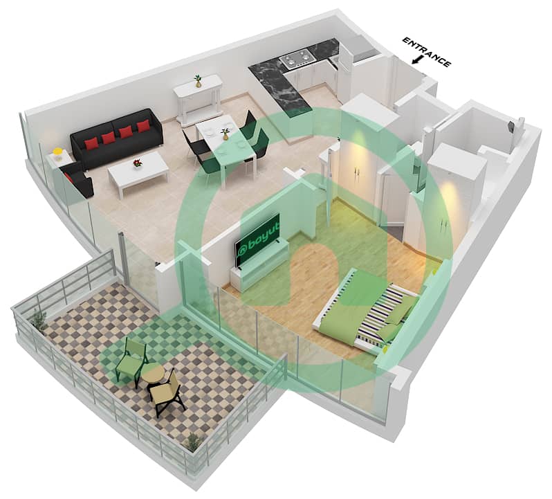 Cavalli Tower - Planimetria del piano di 1 Camera Appartamento Tipo B interactive3D
