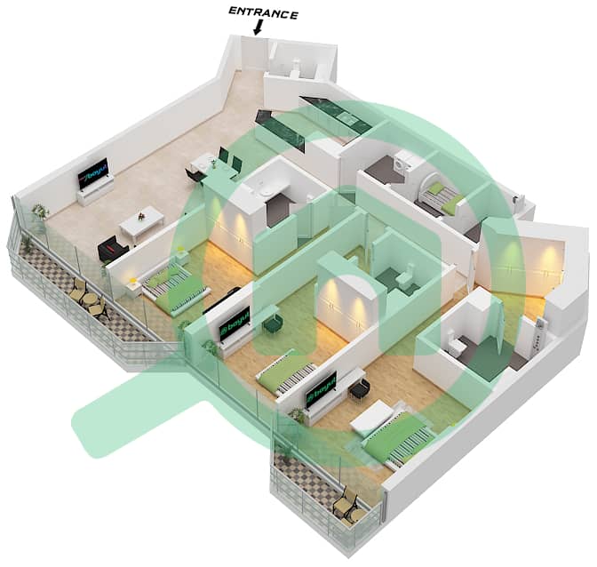 Sea La Vie Tower 3 - 3 Bedroom Apartment Type/unit C / UNIT 3 FLOOR 3 Floor plan interactive3D