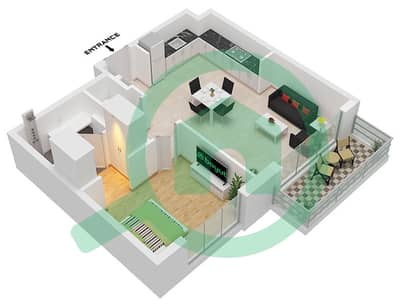 Aria - Grundriss für 1 Schlafzimmer Wohnung Typ B
