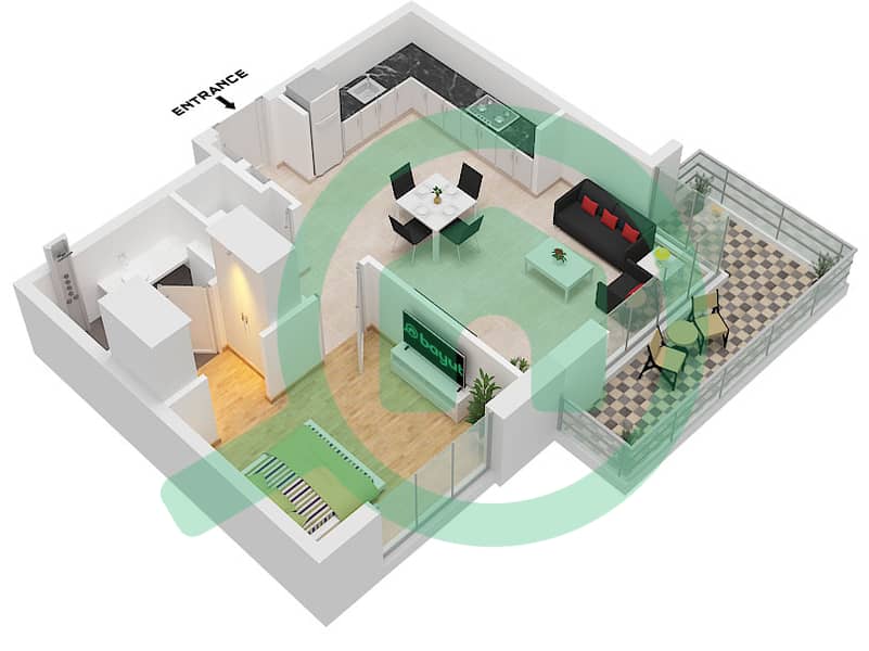 Aria - Grundriss für 1 Schlafzimmer Wohnung Typ C interactive3D