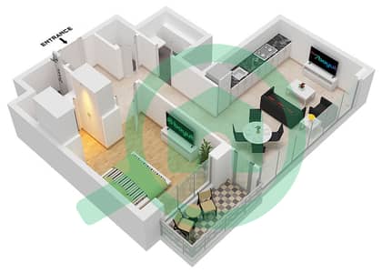 Aria - Grundriss für 1 Schlafzimmer Wohnung Typ D